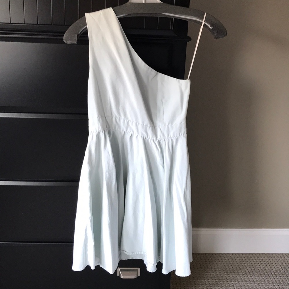Pale blue one shoulder dress with pockets